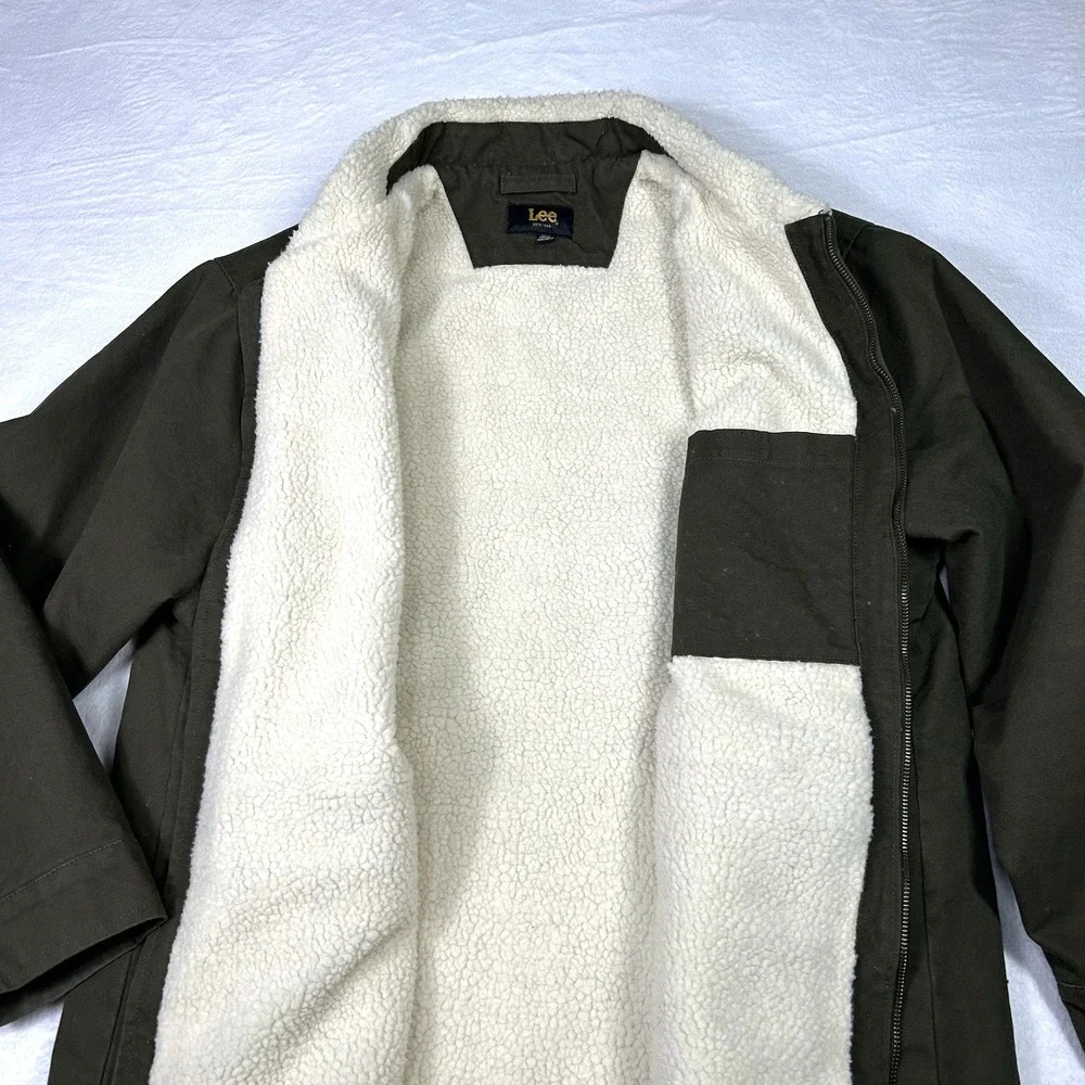 Lee Jacket Mens XL Olive Green Sherpa Chore Field‎ Canvas Full-Zip Warm Gorpcore